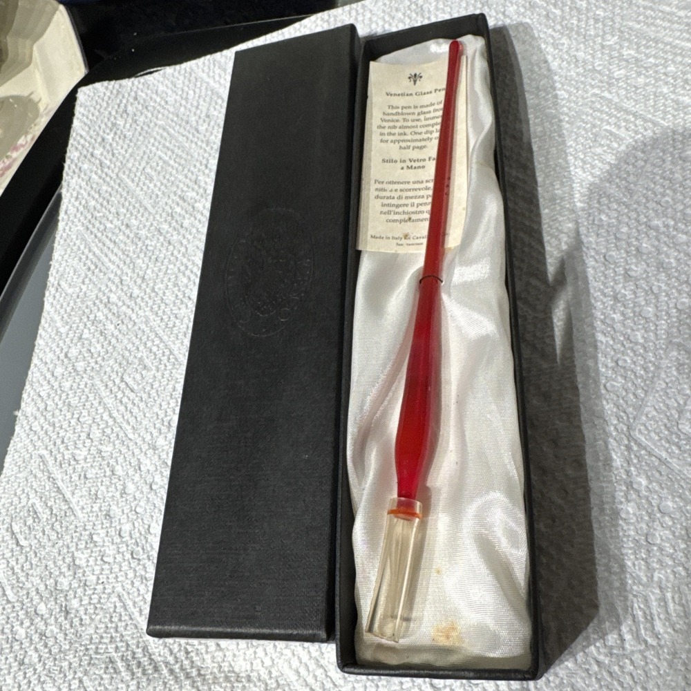 FRANCESCO RUBINATO Red Venetian Glass Handmade Fountain Pen Unused Italy